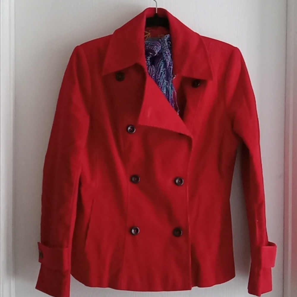 Women's Red Double-Breasted Peacoat Jacket